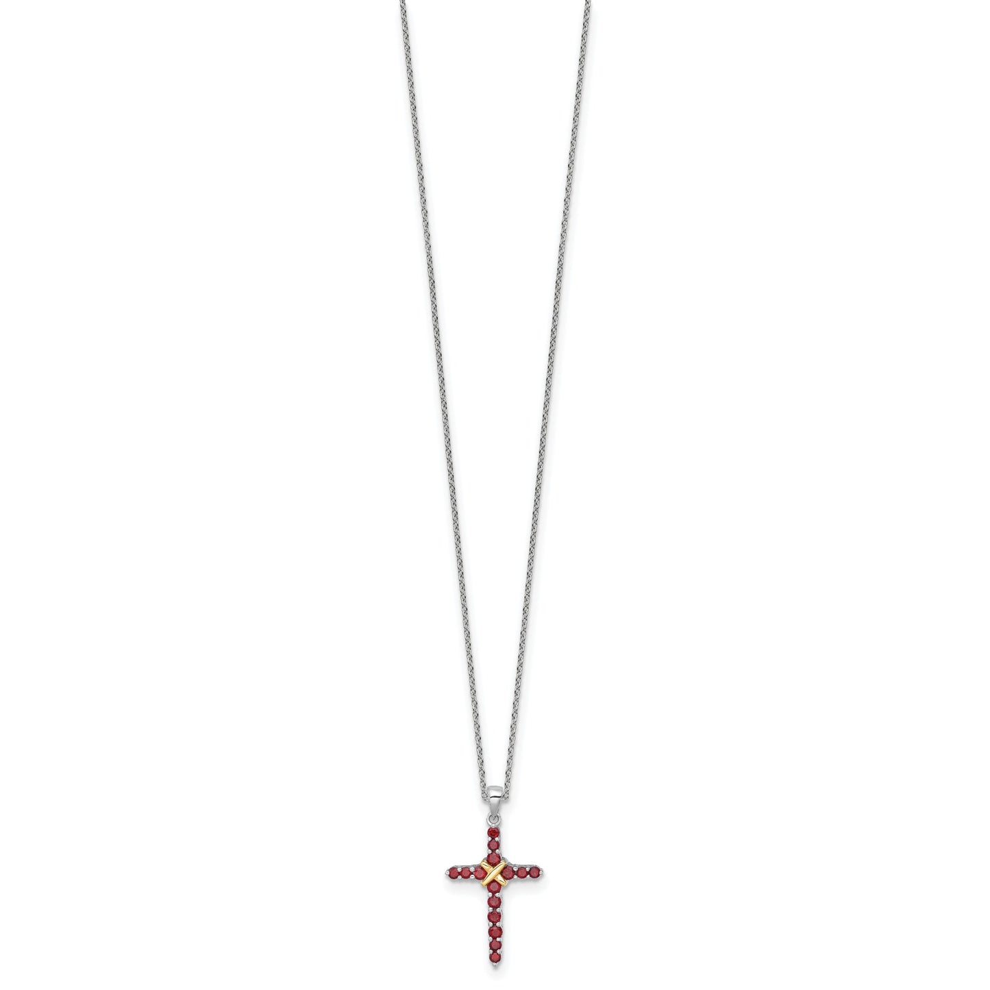 Silver 14k -X- Accent Natural Garnet Cross Necklace