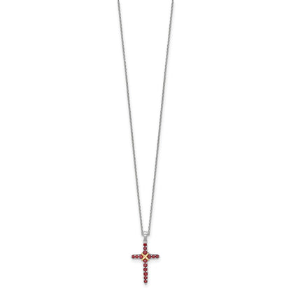 Silver 14k -X- Accent Natural Garnet Cross Necklace