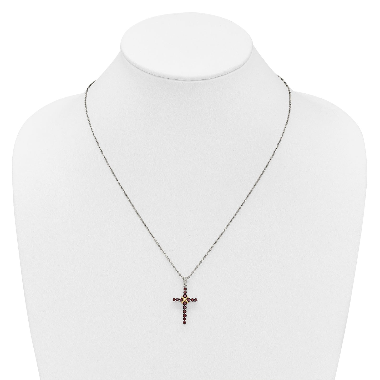 Silver 14k -X- Accent Natural Garnet Cross Necklace