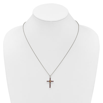 Silver 14k -X- Accent Natural Garnet Cross Necklace
