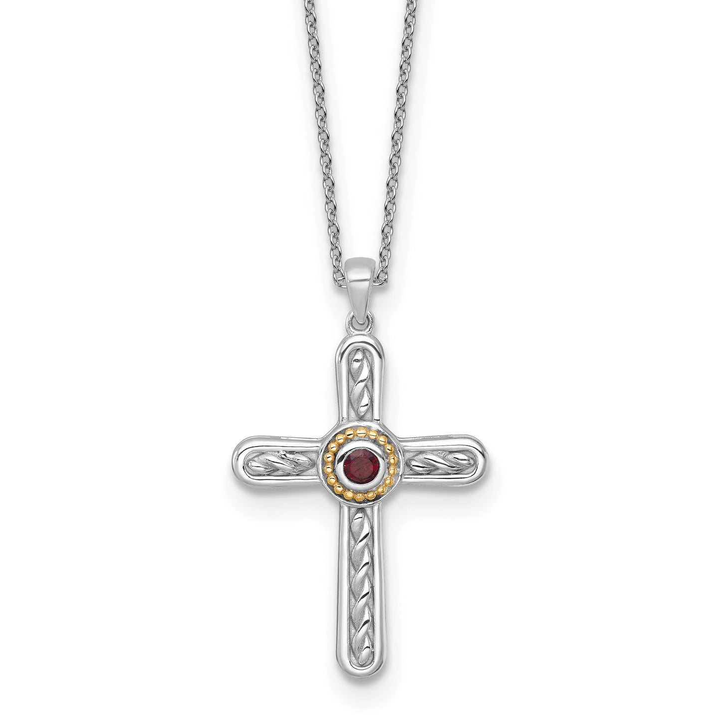 Sterling Silver Natural Garnet Cross Extension Necklace