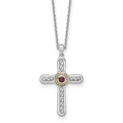 Sterling Silver Natural Garnet Cross Extension Necklace