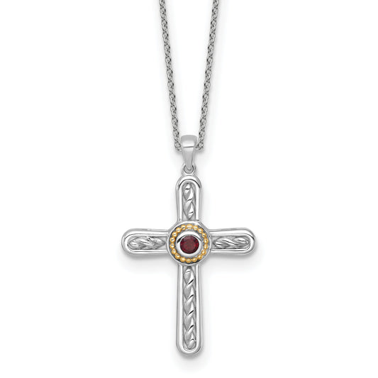 Sterling Silver Natural Garnet Cross Extension Necklace
