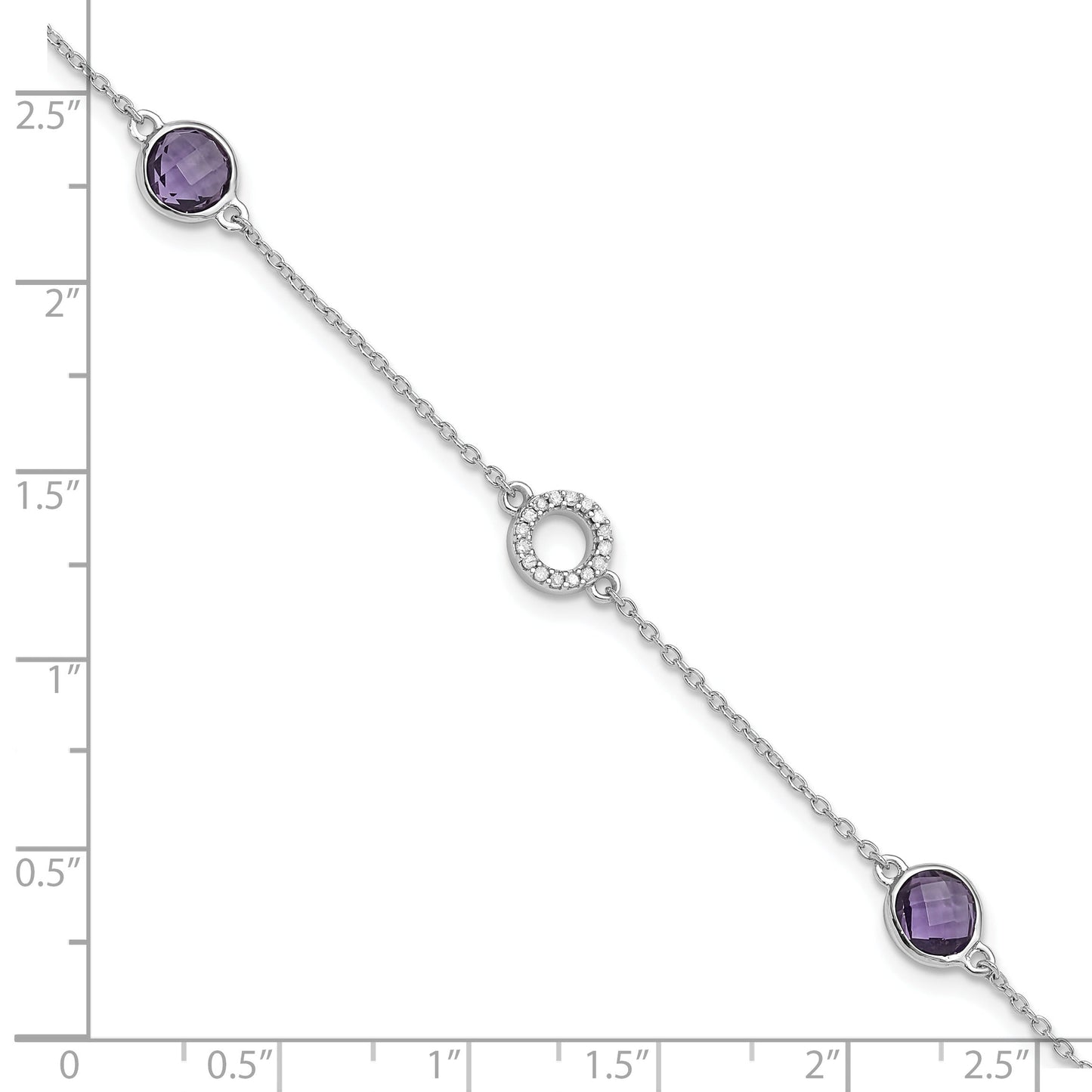 1.55 Ct Round Purple Amethyst & Diamond Bezel Sterling Silver Circle Station Chain Bracelet
