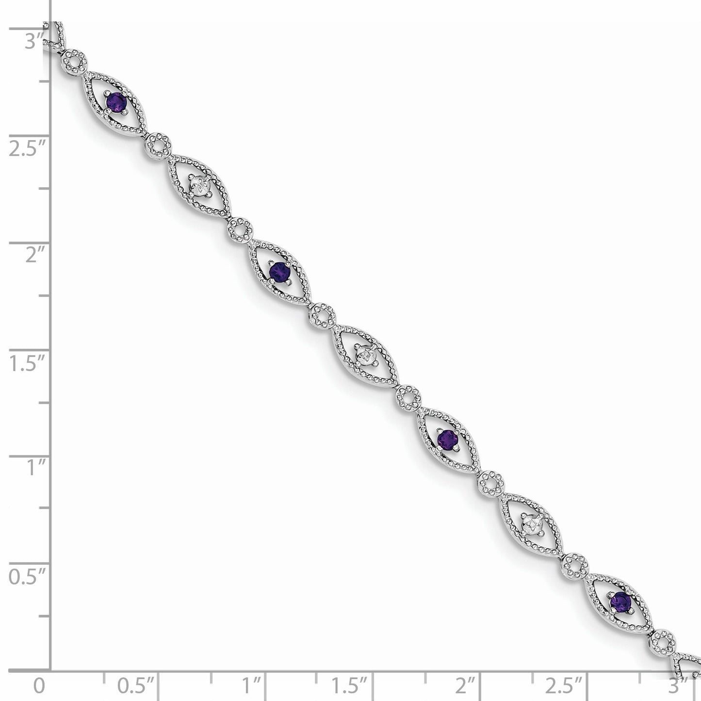 0.35 Ct Round Purple Amethyst & Diamond Prong Sterling Silver Evil Eye Link Bracelet