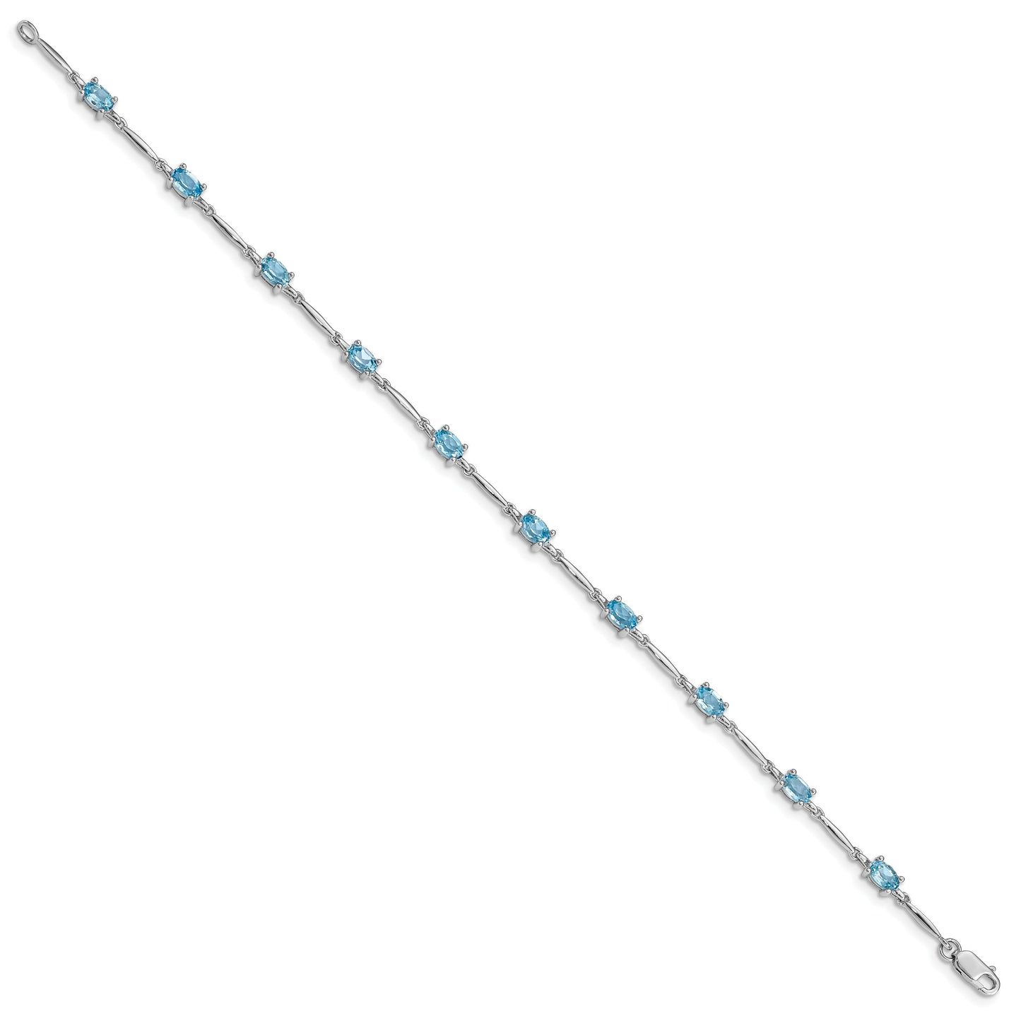 2.72 Ct Oval Swiss Blue Topaz Prong Sterling Silver Link Bracelet