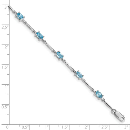 2.72 Ct Oval Swiss Blue Topaz Prong Sterling Silver Link Bracelet