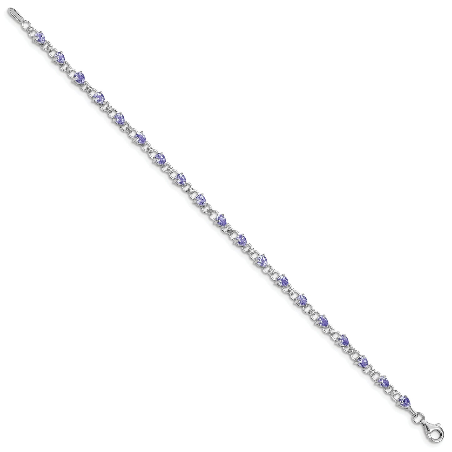 0.13 Ct Pear Violet Tanzanite & Diamond Prong Sterling Silver Link Bracelet