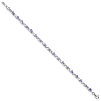 0.13 Ct Pear Violet Tanzanite & Diamond Prong Sterling Silver Link Bracelet