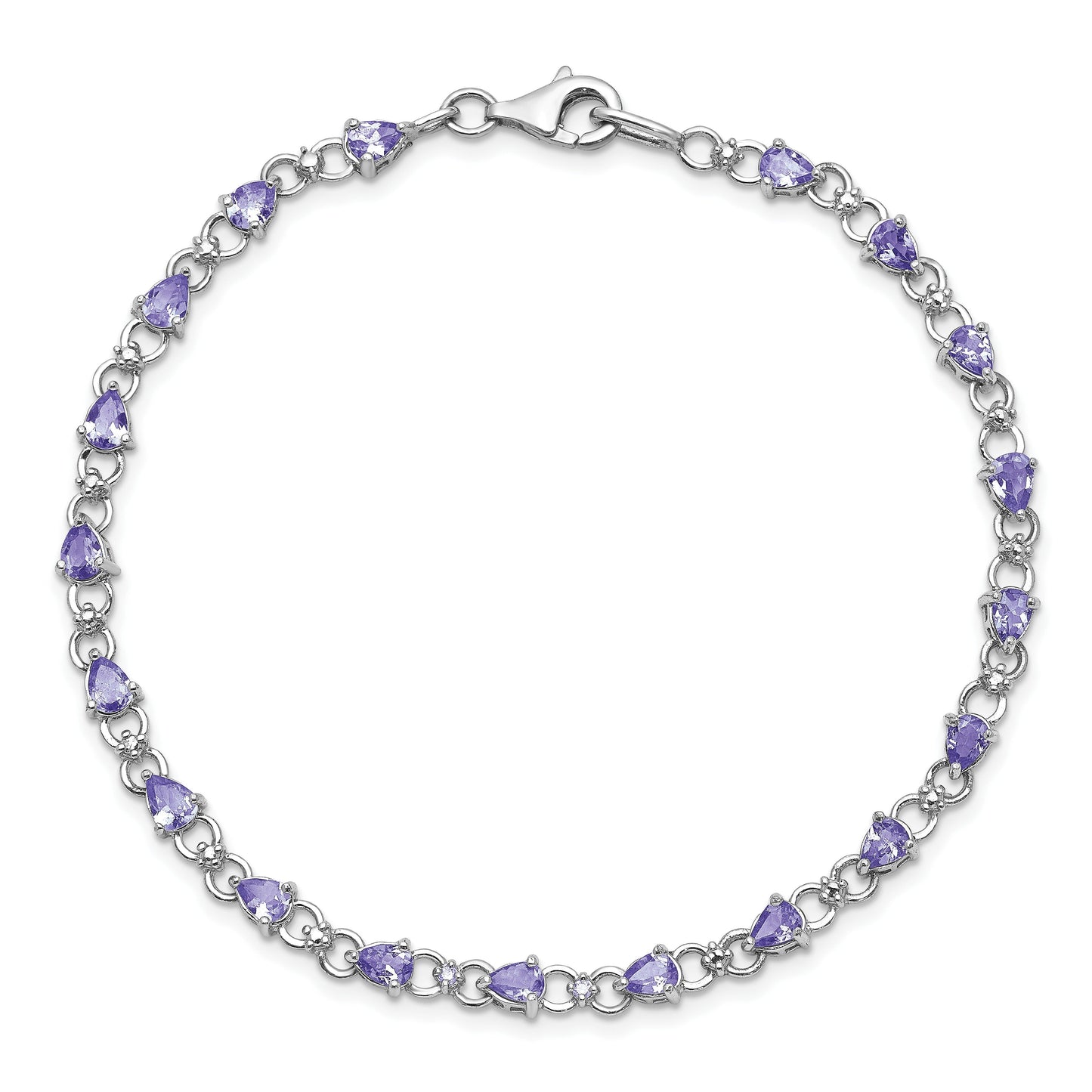 0.13 Ct Pear Violet Tanzanite & Diamond Prong Sterling Silver Link Bracelet