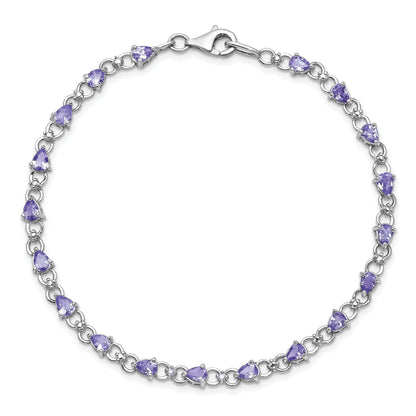 0.13 Ct Pear Violet Tanzanite & Diamond Prong Sterling Silver Link Bracelet