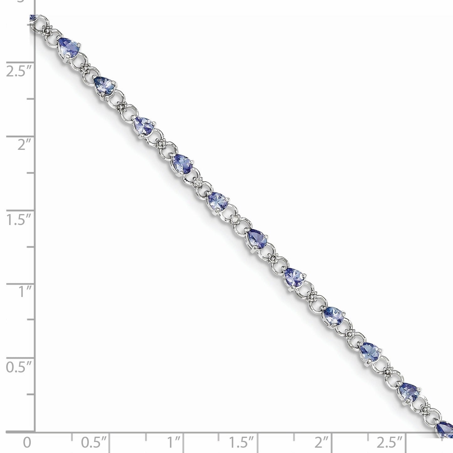 0.13 Ct Pear Violet Tanzanite & Diamond Prong Sterling Silver Link Bracelet