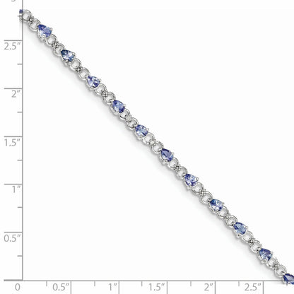 0.13 Ct Pear Violet Tanzanite & Diamond Prong Sterling Silver Link Bracelet