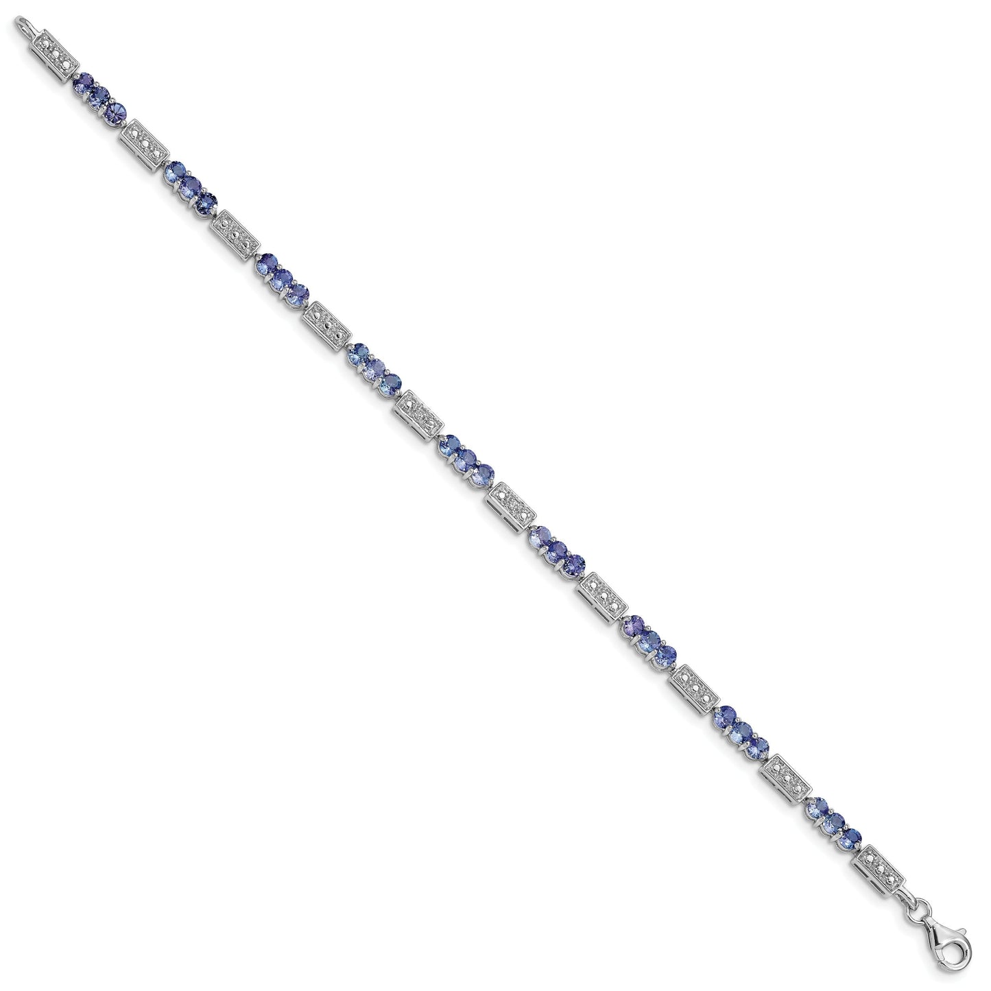 0.10 Ct Round Violet Tanzanite & Diamond Prong Sterling Silver Bar Link Bracelet