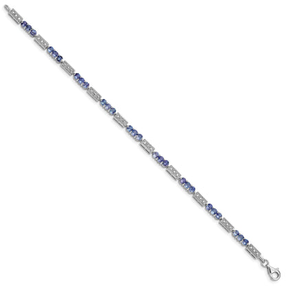 0.10 Ct Round Violet Tanzanite & Diamond Prong Sterling Silver Bar Link Bracelet