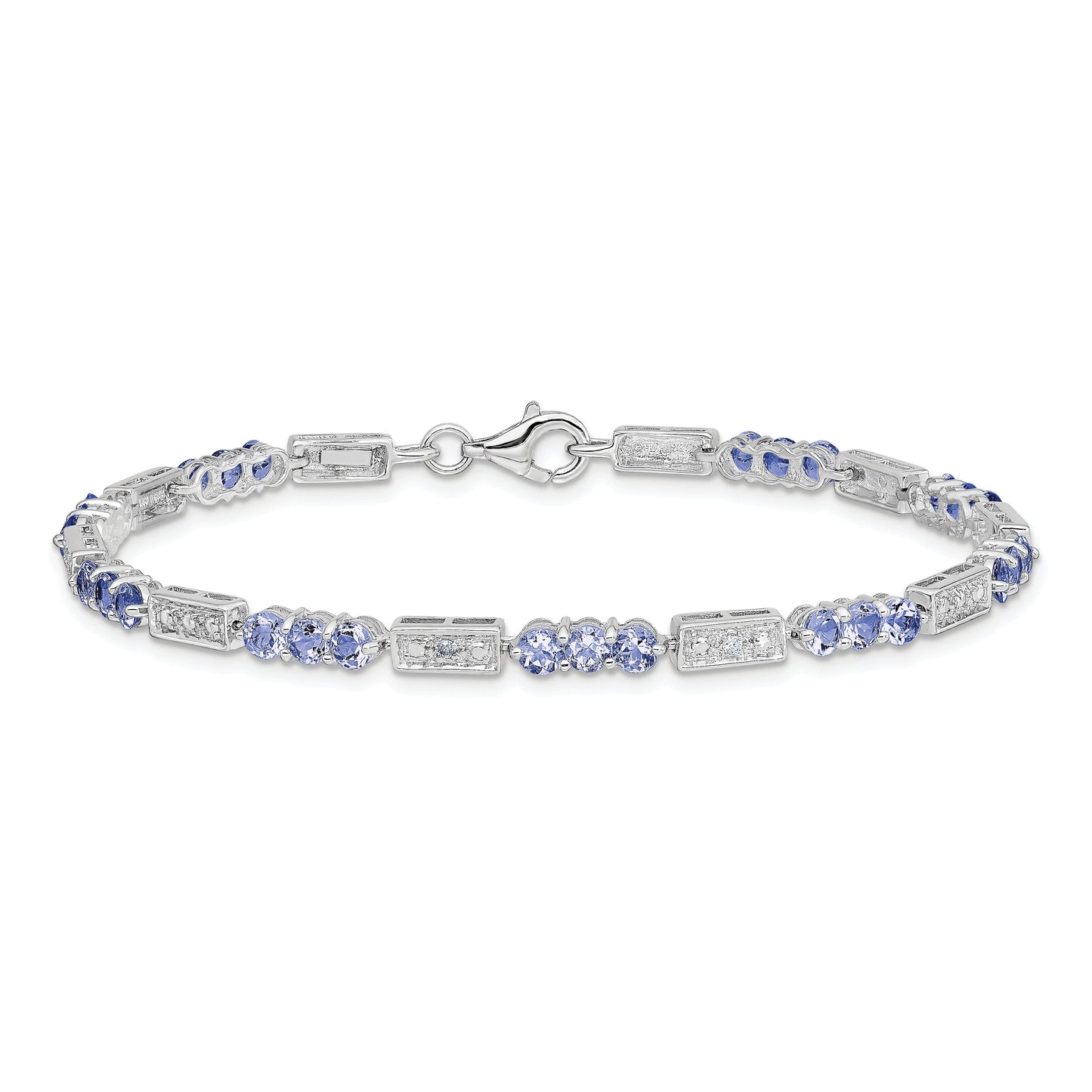 0.10 Ct Round Violet Tanzanite & Diamond Prong Sterling Silver Bar Link Bracelet