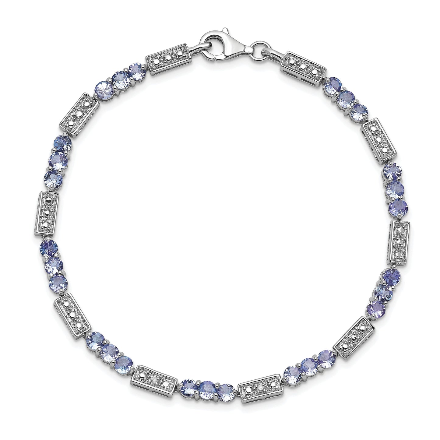 0.10 Ct Round Violet Tanzanite & Diamond Prong Sterling Silver Bar Link Bracelet