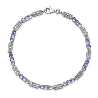 0.10 Ct Round Violet Tanzanite & Diamond Prong Sterling Silver Bar Link Bracelet