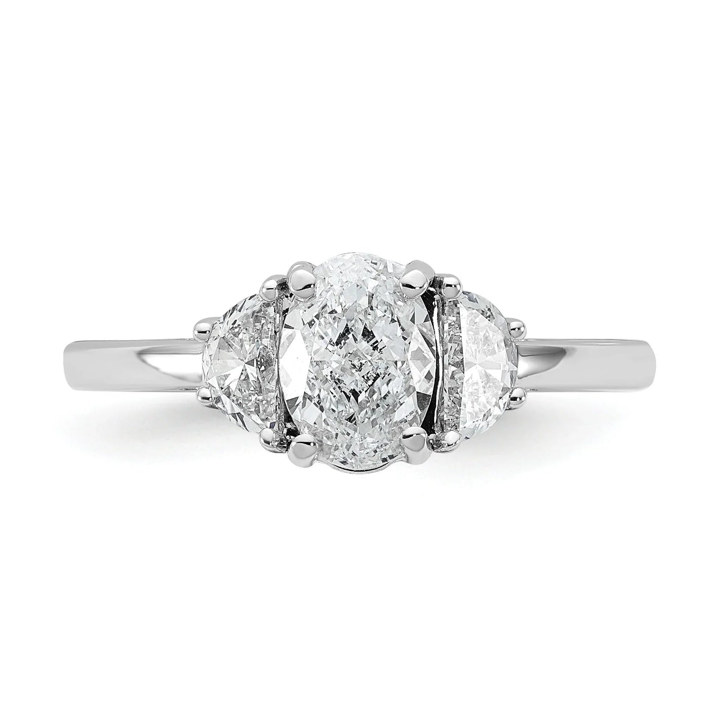 14K White Gold Lab Grown Oval Diamond Three Stone Semi Mount Engagement Ring