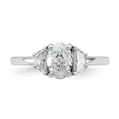 14K White Gold Lab Grown Oval Diamond Three Stone Semi Mount Engagement Ring