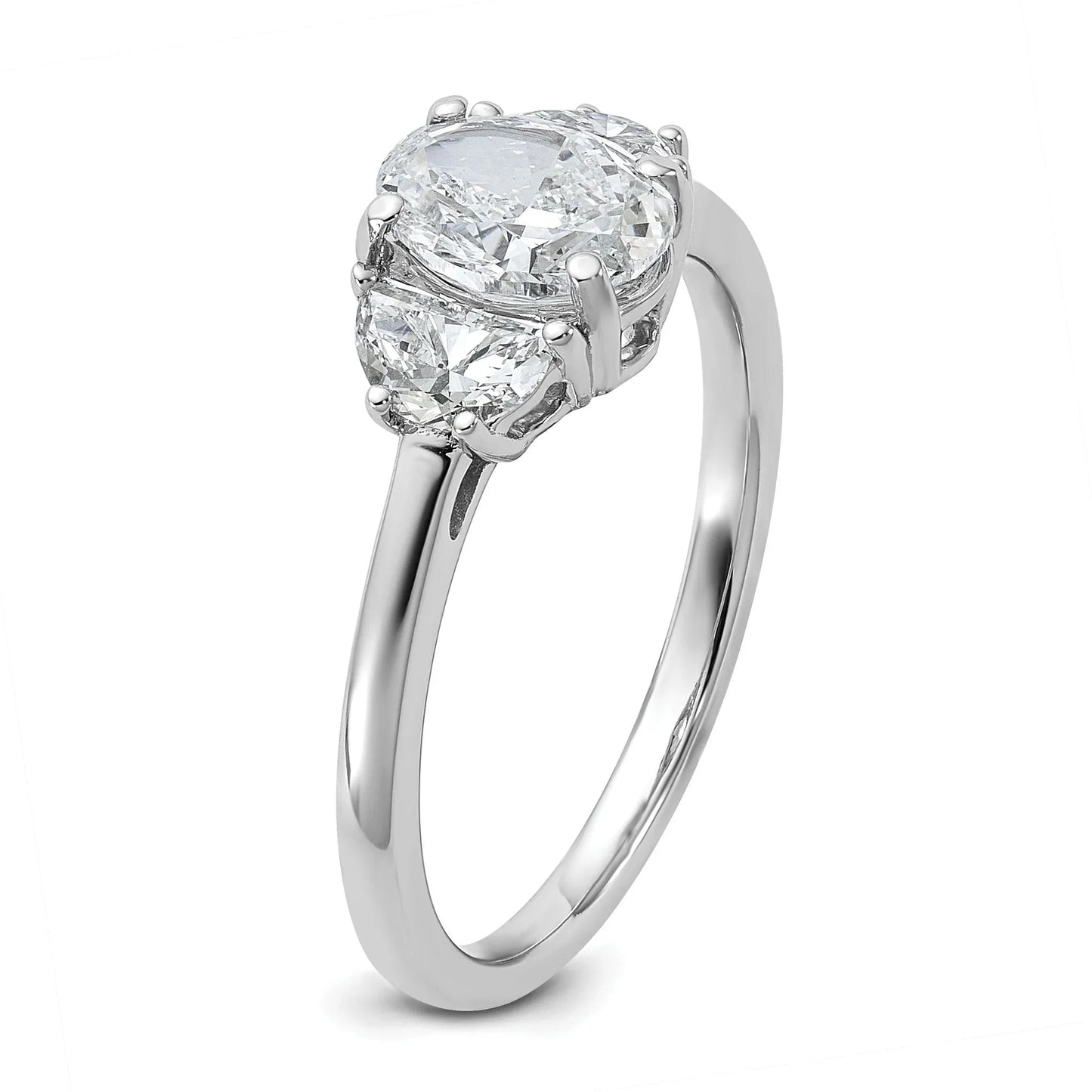 14K White Gold Lab Grown Oval Diamond Three Stone Semi Mount Engagement Ring