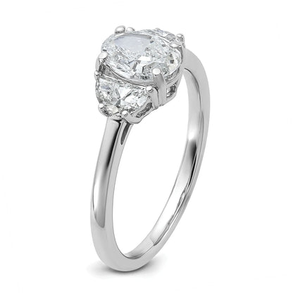 14K White Gold Lab Grown Oval Diamond Three Stone Semi Mount Engagement Ring