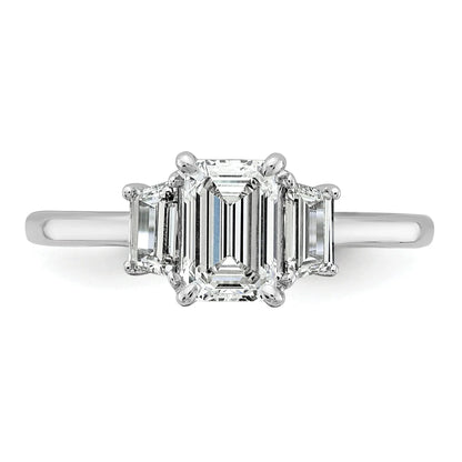 14k White Gold Diamond Emerald and Trapezoid 3-Stone Bridal Rings