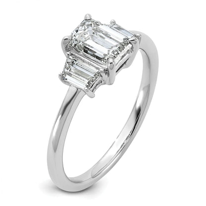 14k White Gold Diamond Emerald and Trapezoid 3-Stone Bridal Rings