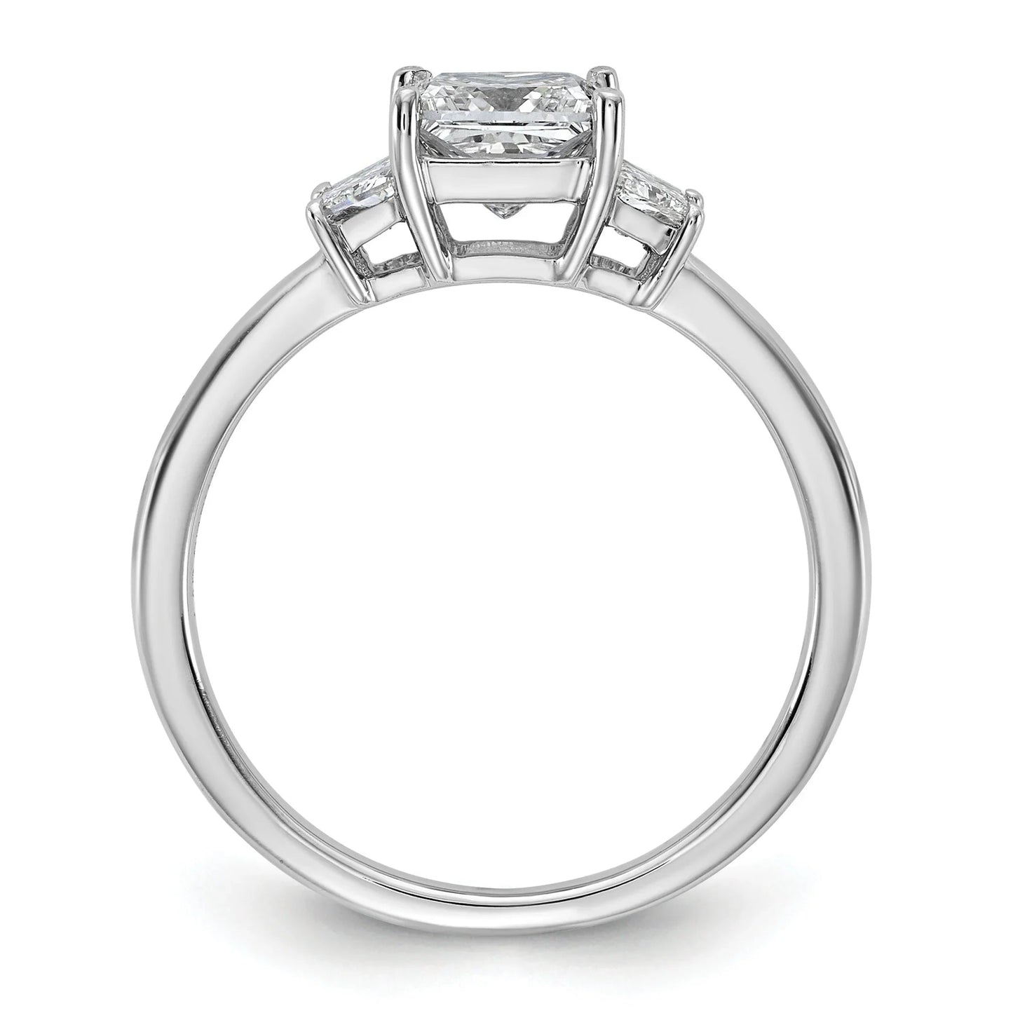 14K White Gold Lab Grown Diamond Princess & Trapezoid 3-Stone Bridal Rings