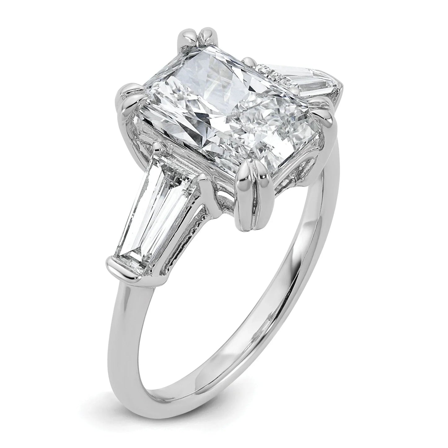 14K White Gold Lab Grown Diamond Baguette 3-Stone Bridal Rings