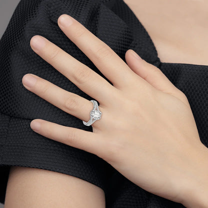 Lab Grown Emerald-Cut Diamond Halo Semi Mount Engagement Ring