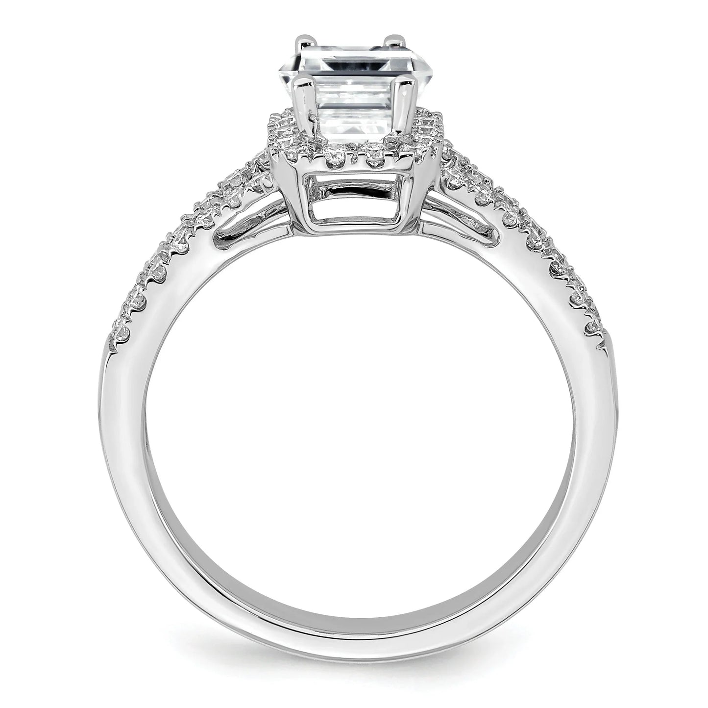Lab Grown Emerald-Cut Diamond Halo Semi Mount Engagement Ring