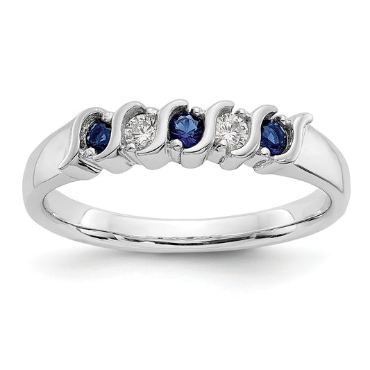 Round Sapphire Diamond Prong 10K Gold Five Stone Ring