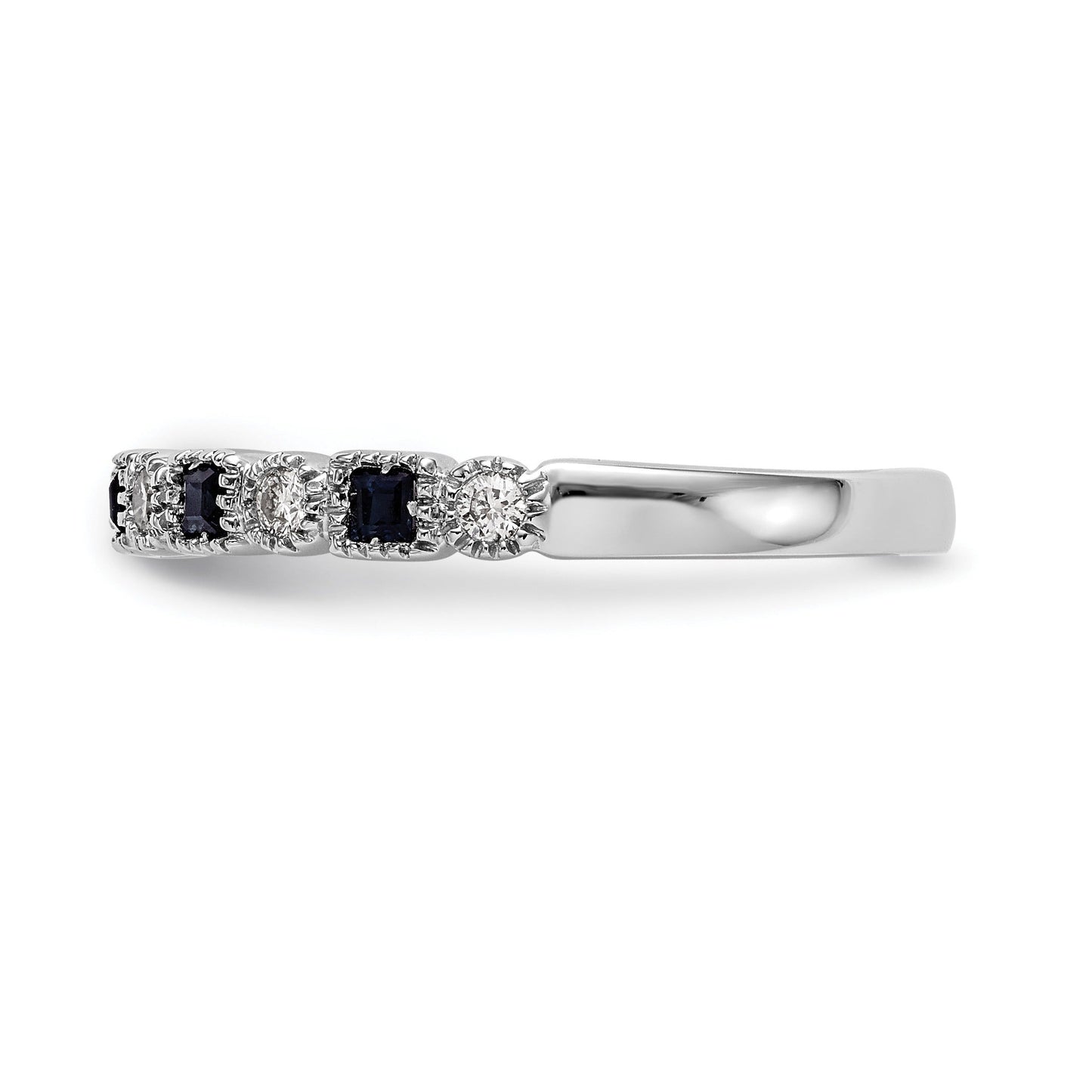 Princess Blue Sapphire Diamond Prong 14K White Gold Half Eternity Band Ring