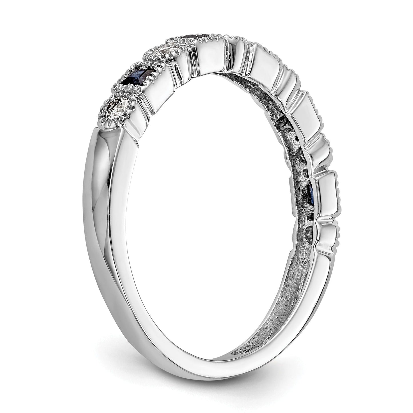 Princess Blue Sapphire Diamond Prong 14K White Gold Half Eternity Band Ring