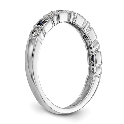 Princess Blue Sapphire Diamond Prong 14K White Gold Half Eternity Band Ring