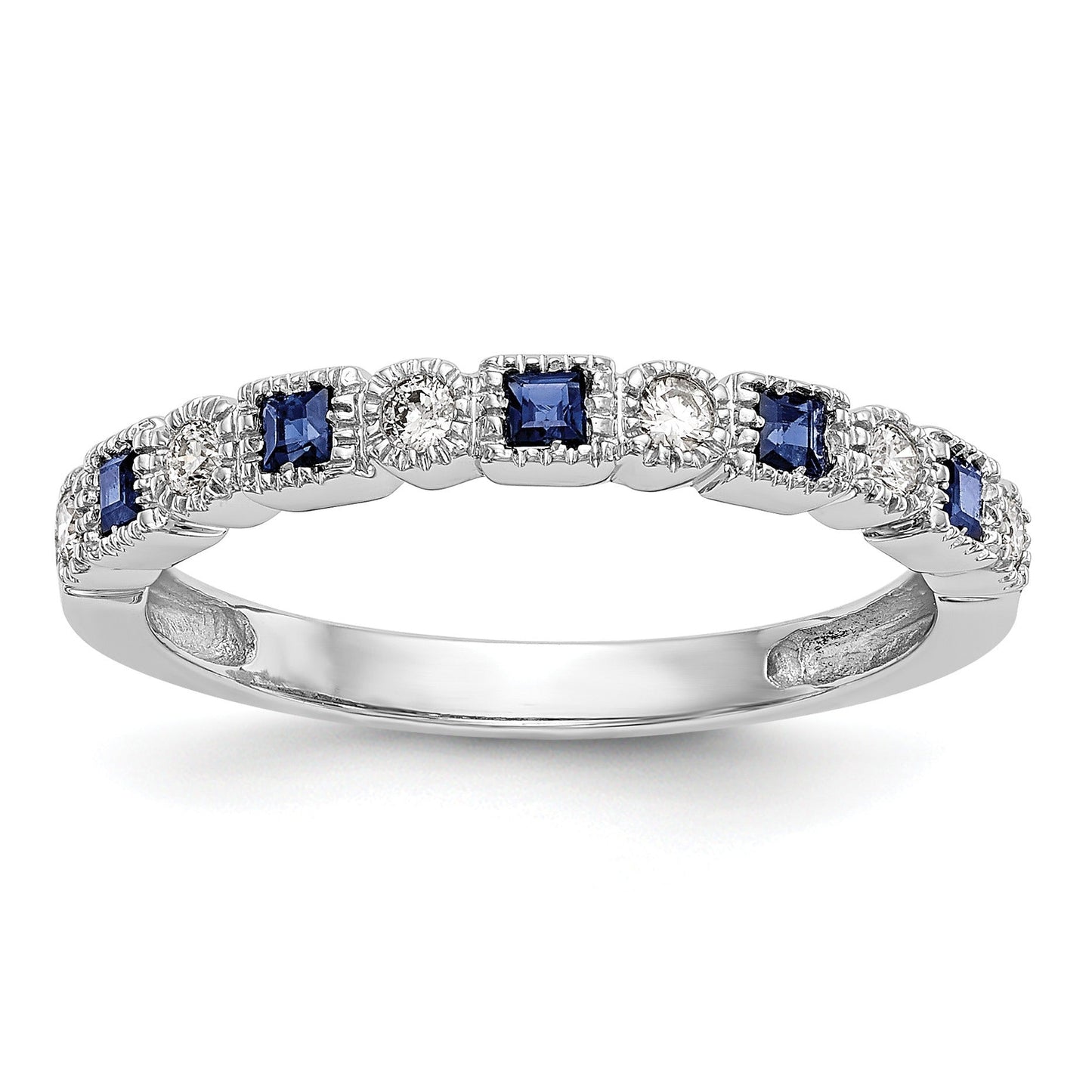 Princess Blue Sapphire Diamond Prong 14K White Gold Half Eternity Band Ring