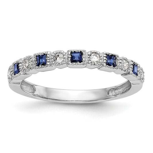Princess Blue Sapphire Diamond Prong 14K White Gold Half Eternity Band Ring