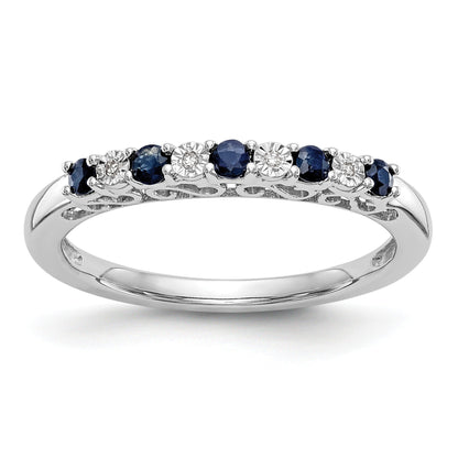 Round Blue Sapphire And Diamond 14k White Gold Half Eternity Wedding Band Ring