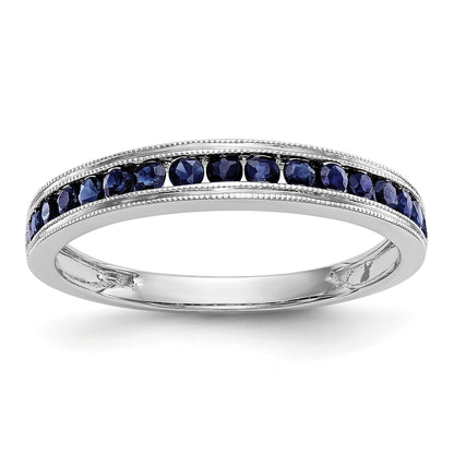 0.51 Ct Round Blue Sapphire Channel Set White Gold Eternity Band Ring