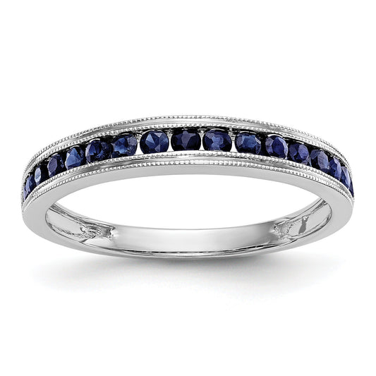 0.51 Ct Round Blue Sapphire Channel Set White Gold Eternity Band Ring