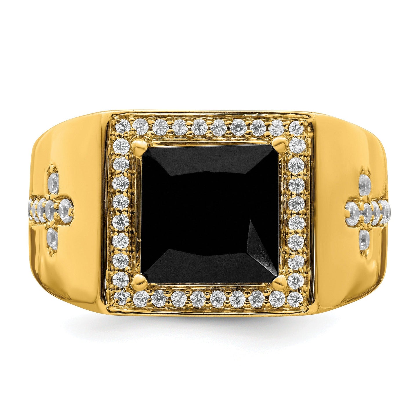14k Gold 1/2 ct Lab Grown Diamond and Onyx Side Cross Square Men's Ring
