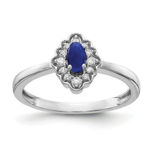 0.35 Ct Oval Blue Sapphire Diamond 14K White Gold Halo Floral Ring