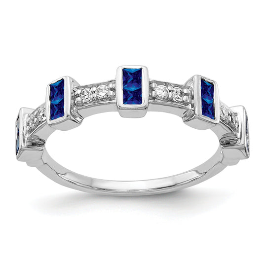 1 Ct Blue Princess-Cut Sapphire Diamond Channel 14k White Gold Fancy Ring