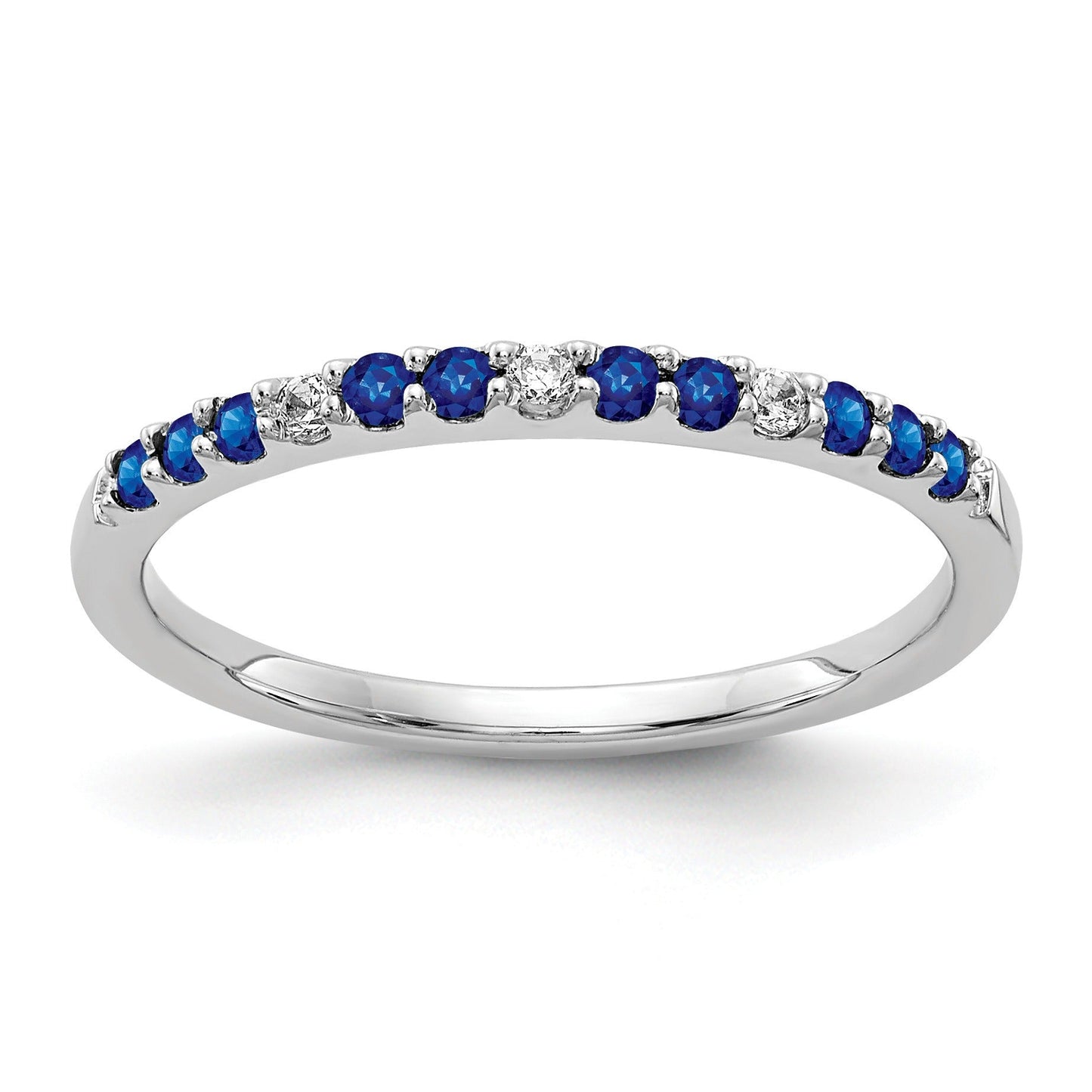 0.3 Ct Round Blue Sapphire and Diamond White Gold Pave Half Eternity Ring