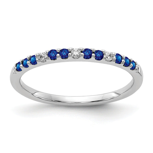 0.3 Ct Round Blue Sapphire and Diamond White Gold Pave Half Eternity Ring