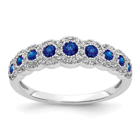 0.86 Ct Round Blue Sapphire & Diamond Prong 14K White Gold Eternity Halo Ring