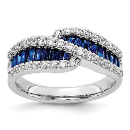 Baguette Blue Sapphire and Diamond Prong 14K White Gold Infinity Halo Ring