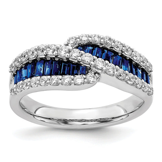 Baguette Blue Sapphire and Diamond Prong 14K White Gold Infinity Halo Ring