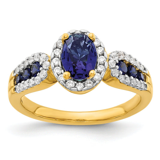 1.38 Ct Oval Blue Created Sapphire With Diamond Prong 14K Gold Engagement Halo Pave Ring